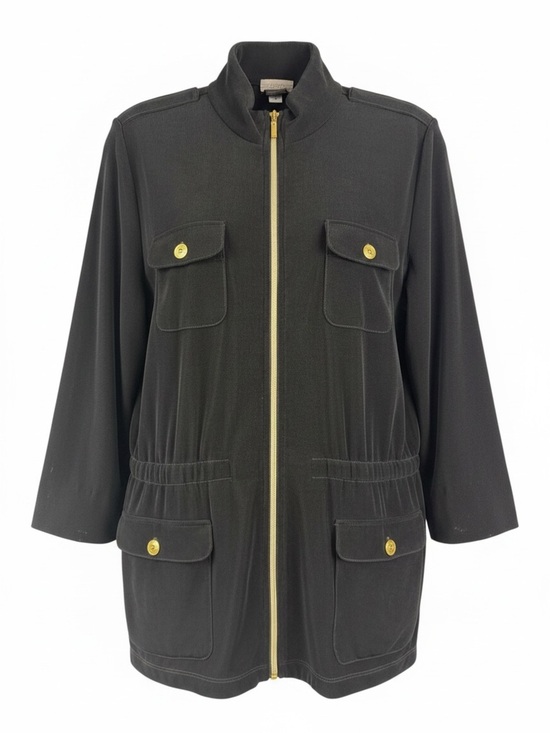 Chico's Jackets & Blazers - Chico’s Travelers Black Liquid Knit Zip Utility Jacket 2 L Stretch